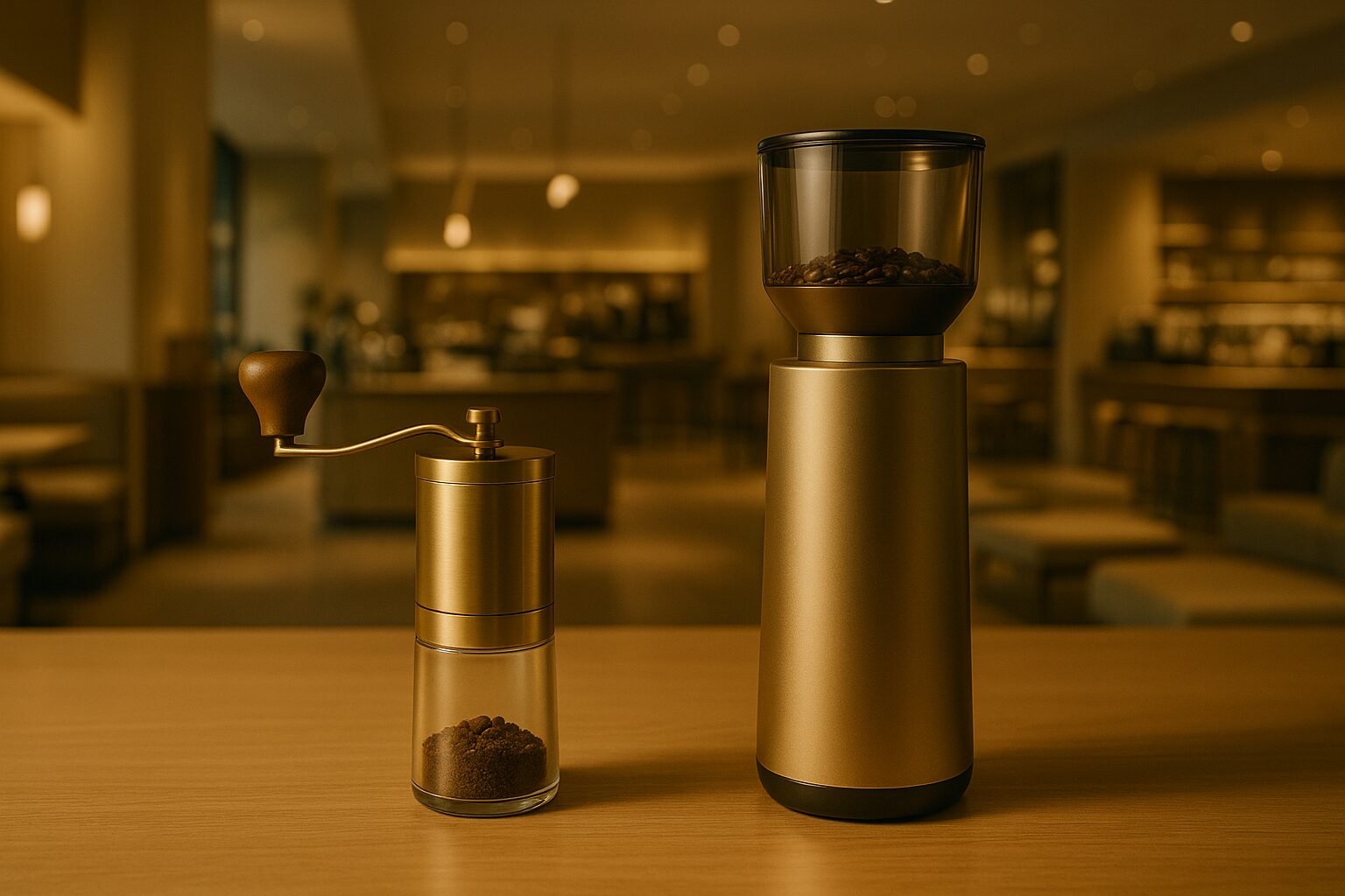 テーブルに置いてある二つのコーヒーミル