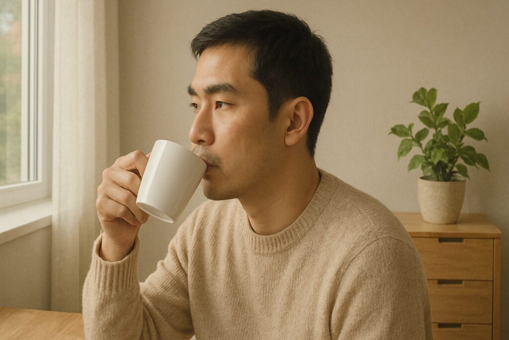 コーヒーを飲んでいる男性