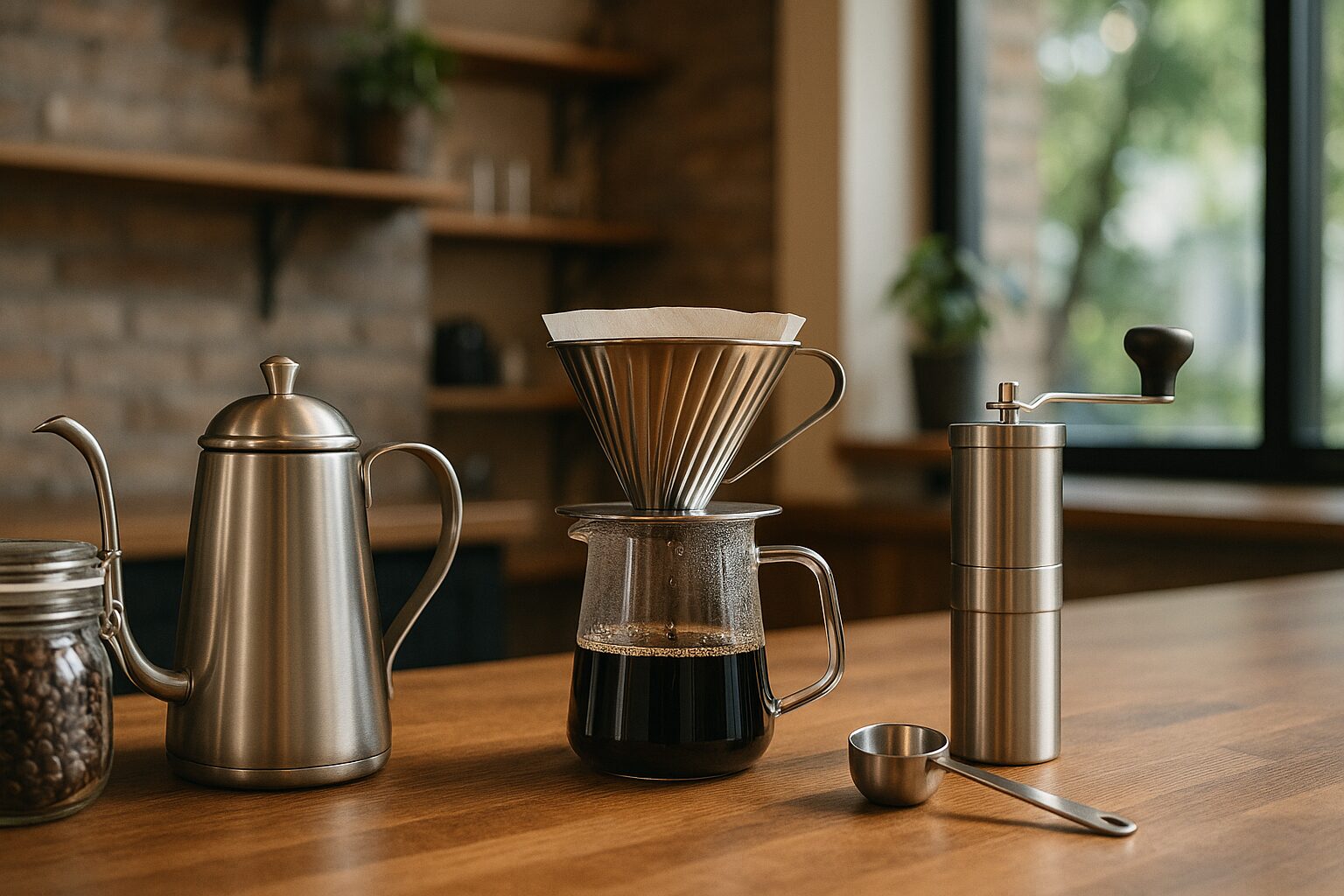 テーブルに置いてあるコーヒー器具