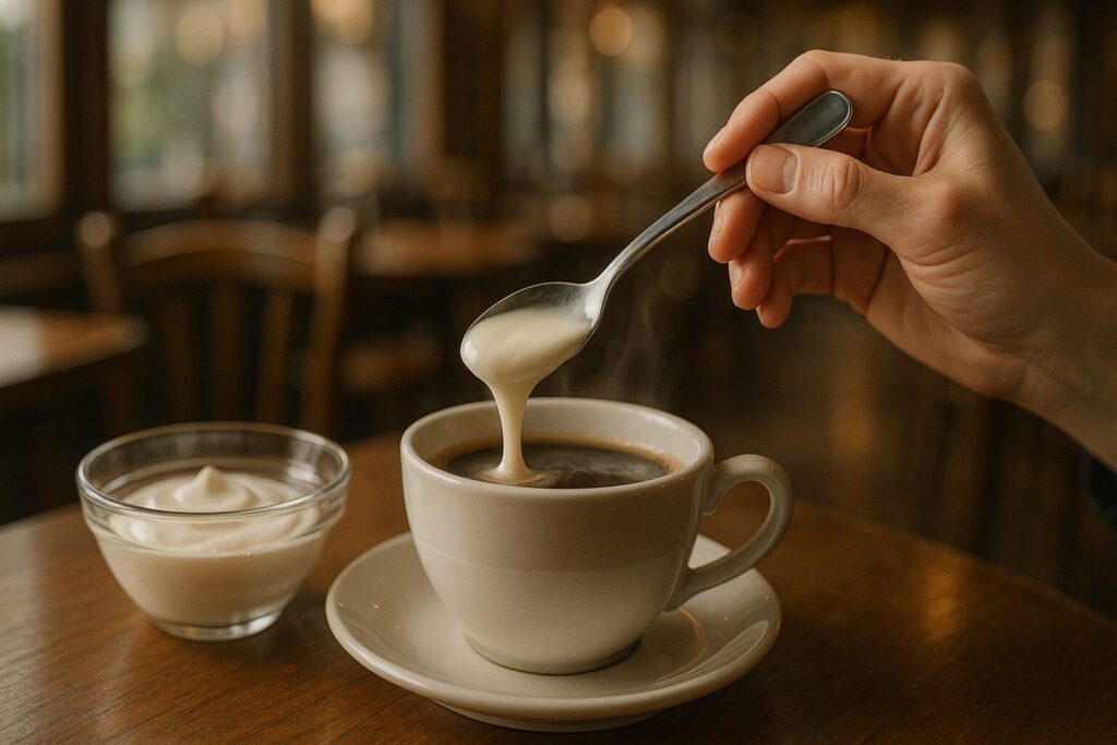 コーヒーにヨーグルトを入れている様子