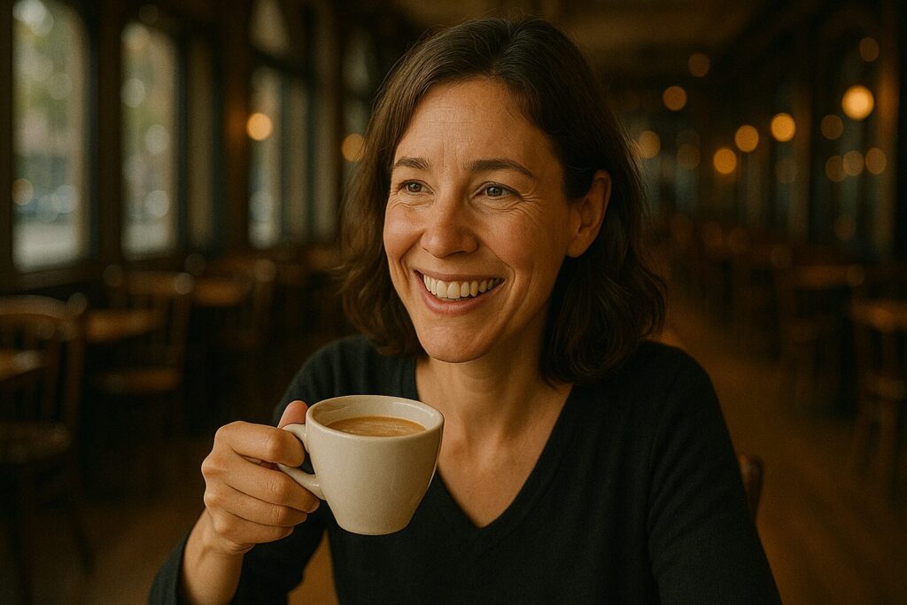 コーヒーを持っている女性