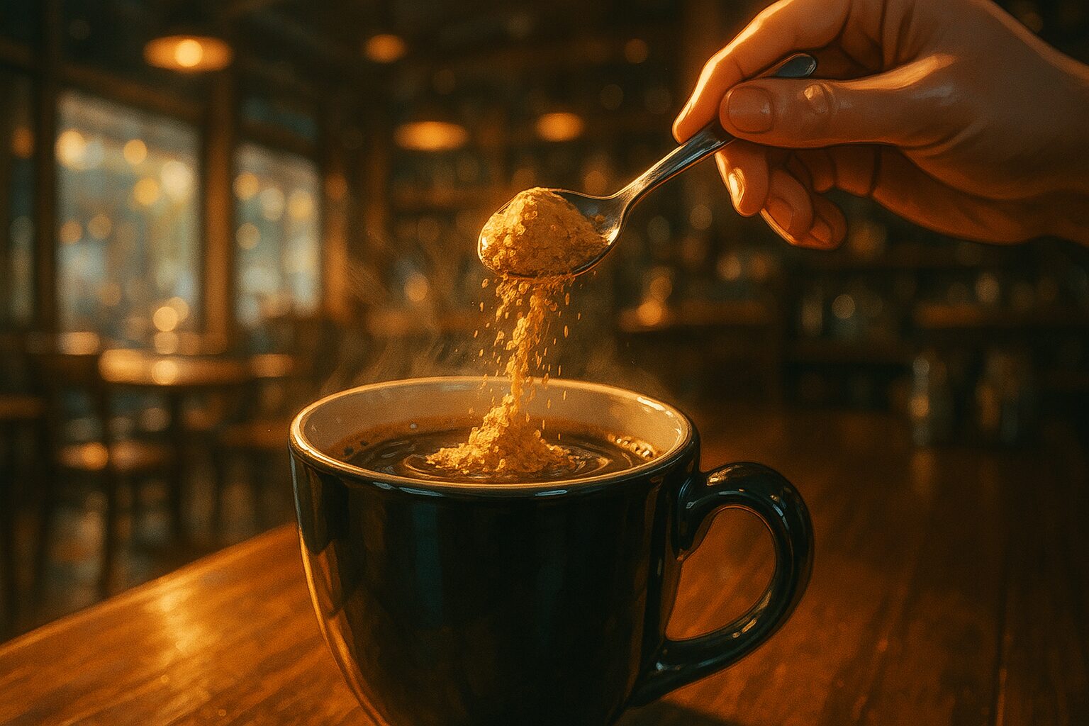 コーヒーにきな粉を入れている様子