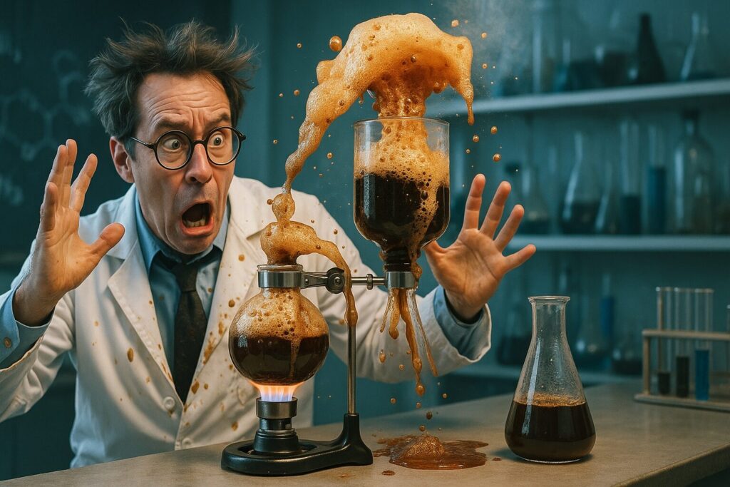 コーヒーを作る過程で失敗している様子